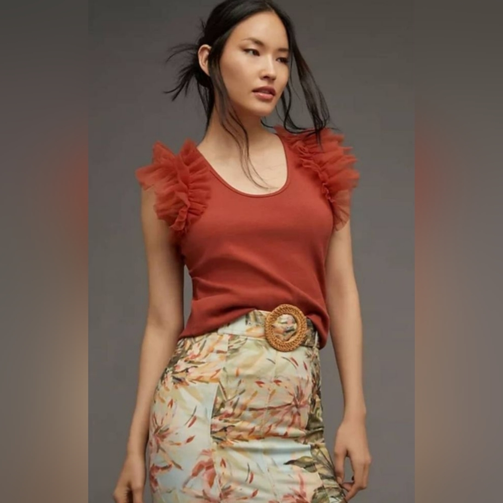 Bailey/44 Rust Ruffle Sleeved Ribbed Top, Large - Picture 9 of 9